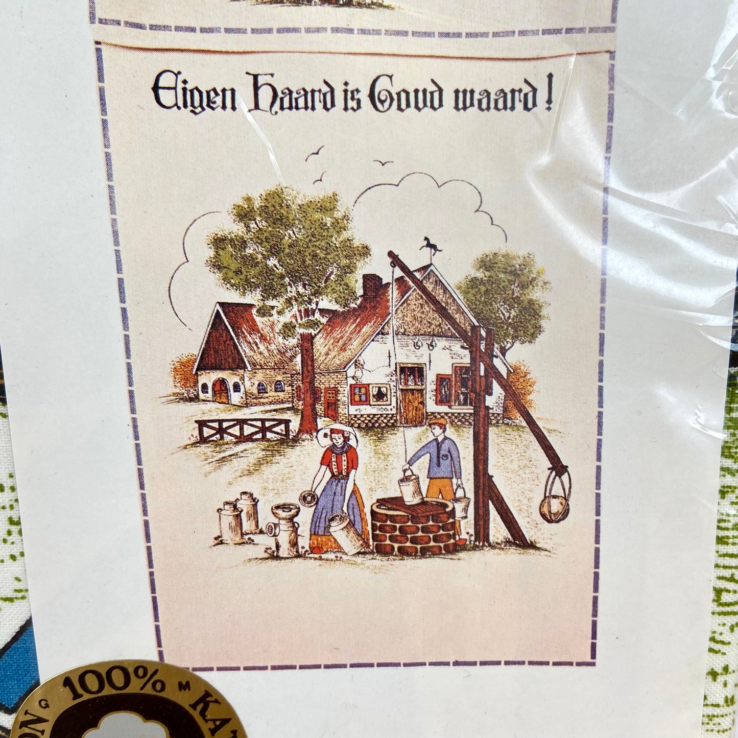 Vintage overhanddoek Eigen Haard is Goud Waard
