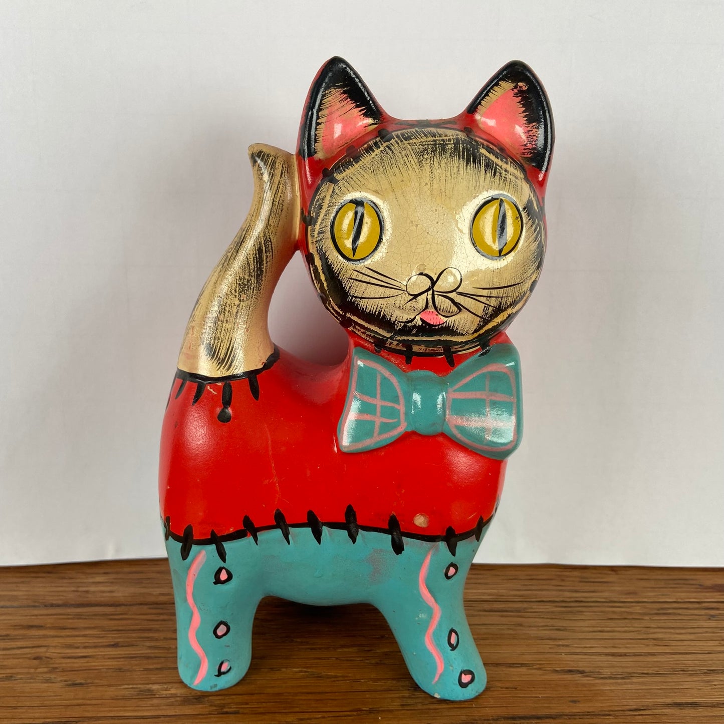 Vintage houten kat spaarpot