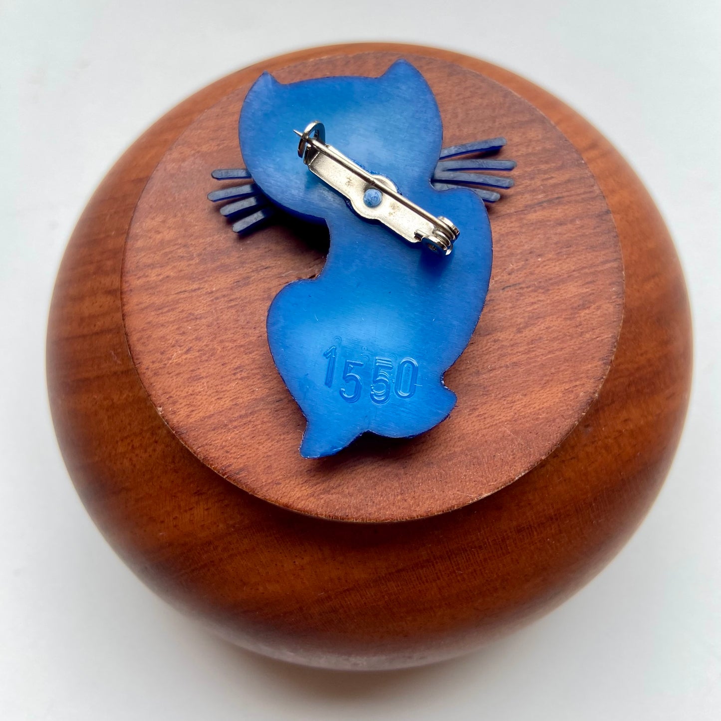 Vintage broche kat blauw