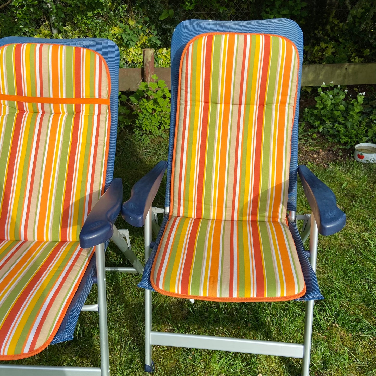 2 Vintage tuinstoel kussens streep