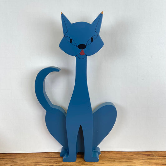 Blauwe houten kat