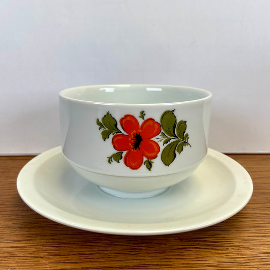 Vintage sauskom - soepkom rode bloem