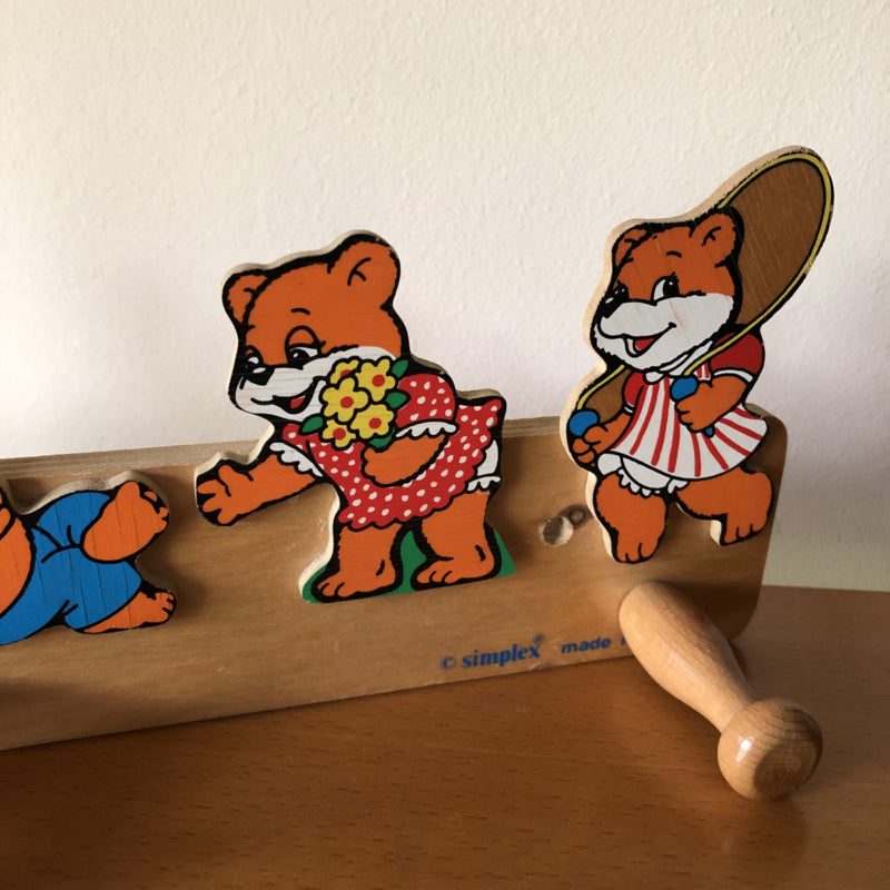 Vintage houten kapstok beren