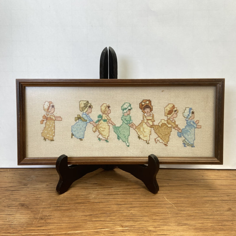 Vintage schilderij geborduurde meisjes