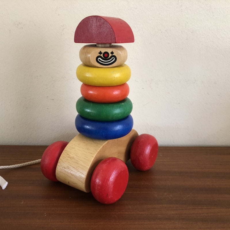 Houten trekfiguur clowntje