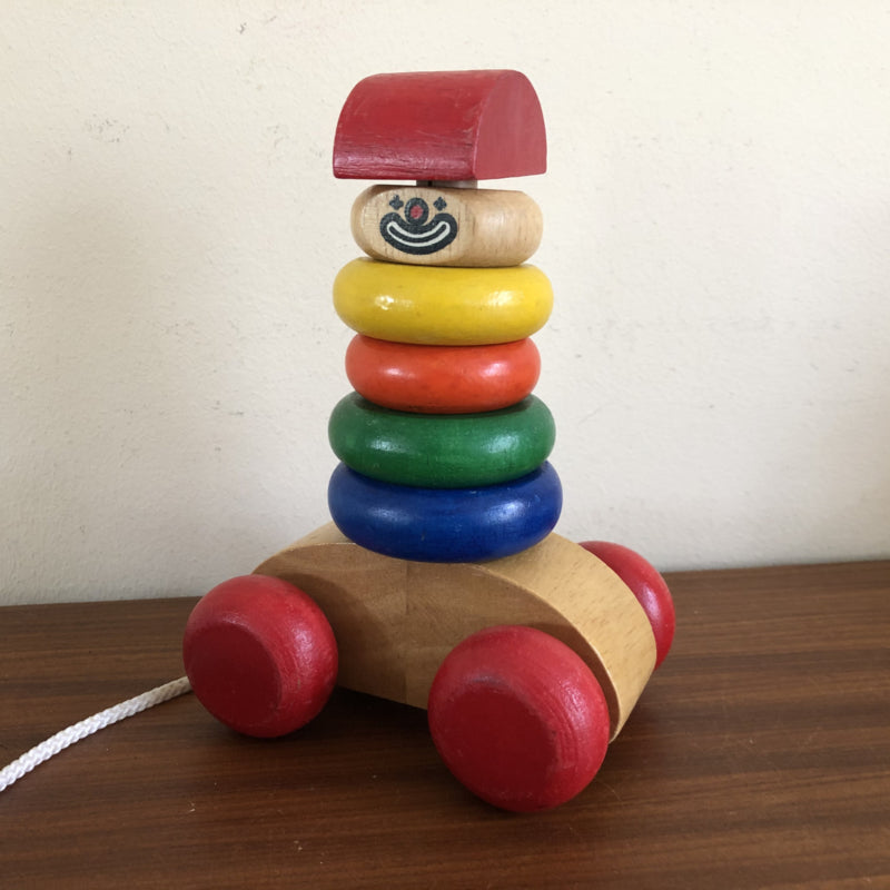 Houten trekfiguur clowntje