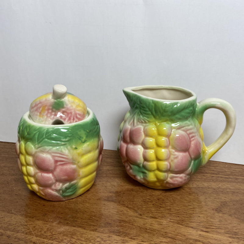 Majolica melk en suiker set fruit