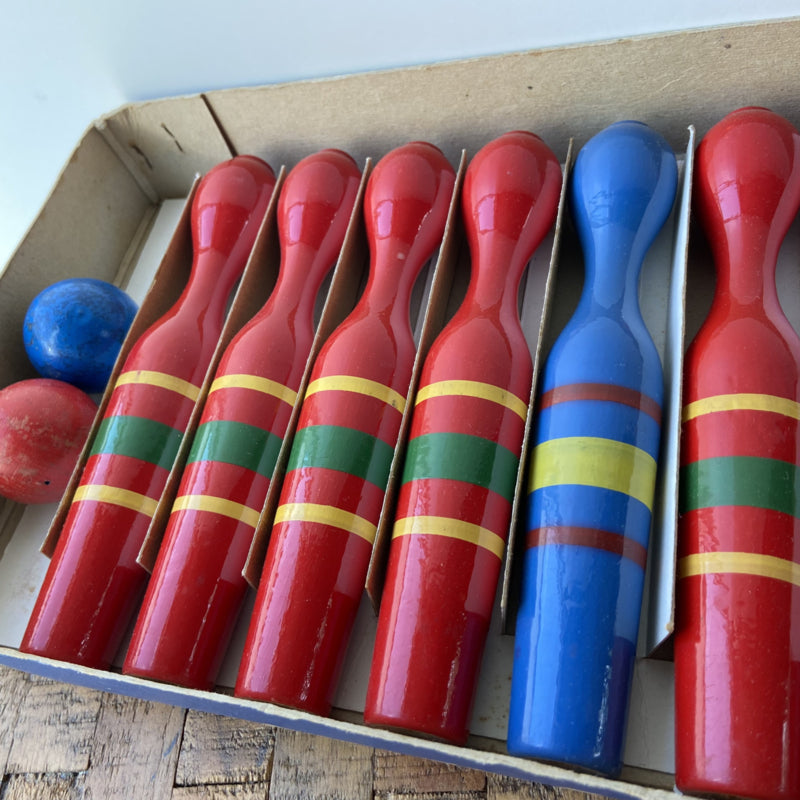 Vintage houten kegelset