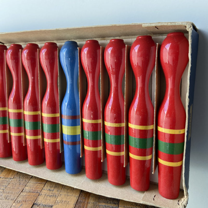 Vintage houten kegelset