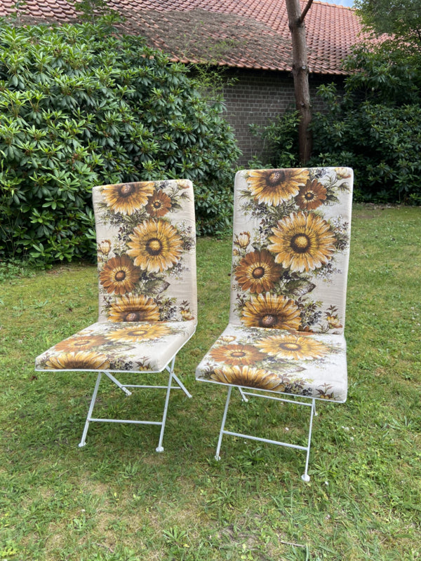 Vintage tuinstoel kussen zonnebloemen