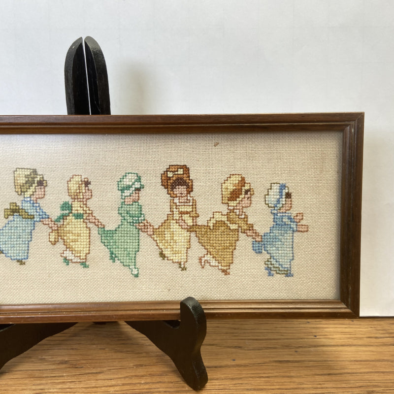 Vintage schilderij geborduurde meisjes
