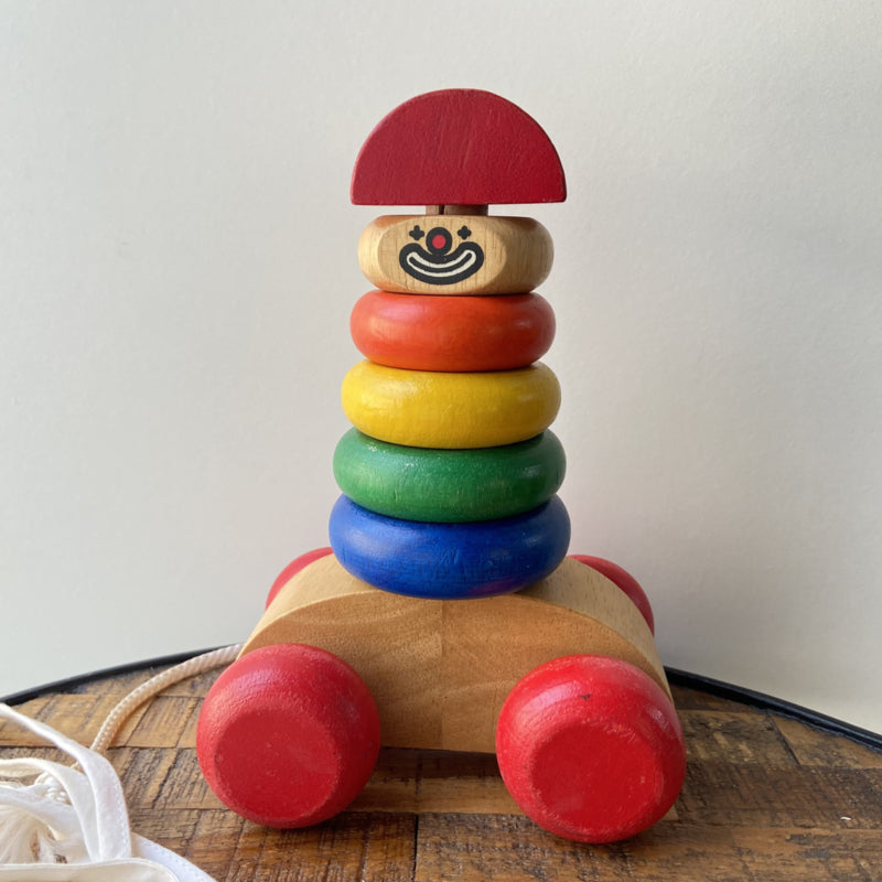Houten trekfiguur clowntje