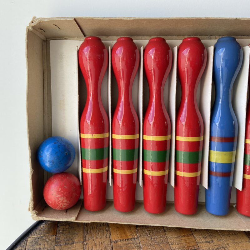 Vintage houten kegelset