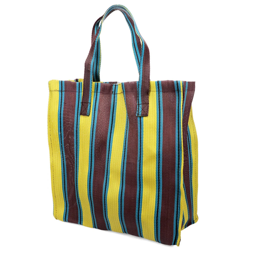 Retro shopper van gerecycled plastic geel - bruin