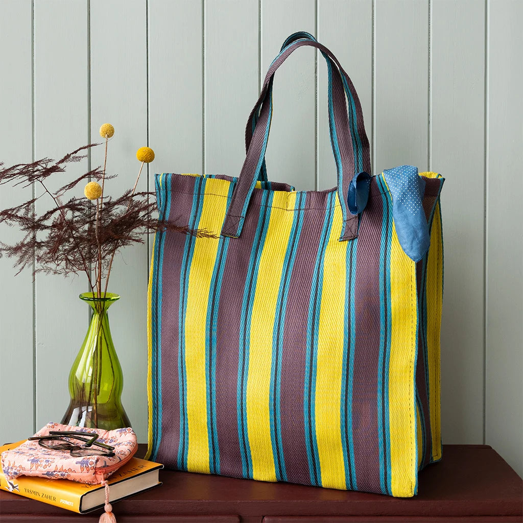 Retro shopper van gerecycled plastic geel - bruin