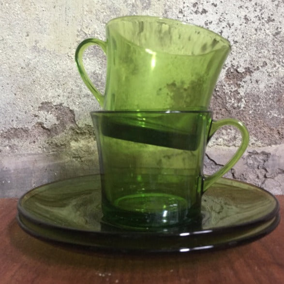 2 vintage groene duralex france kopjes