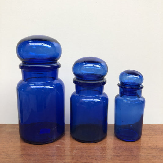 3 blauwe vintage apothekers potten