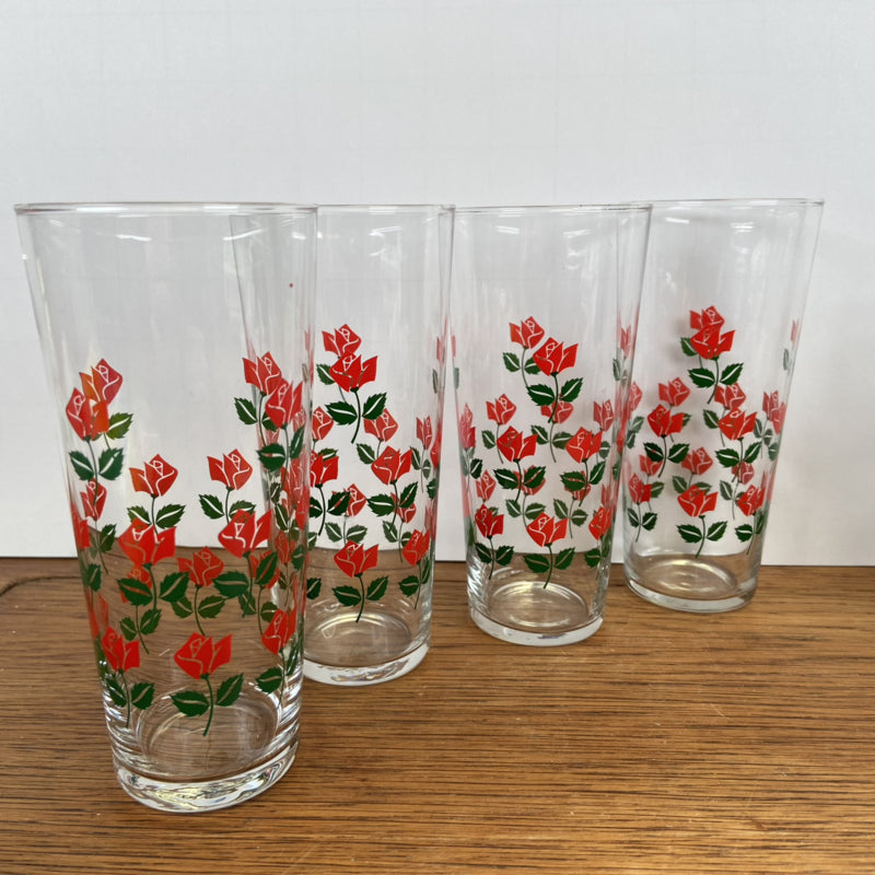 4 vintage glazen met roosjes