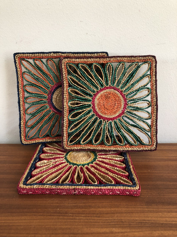 Vintage rieten pannenonderzetters