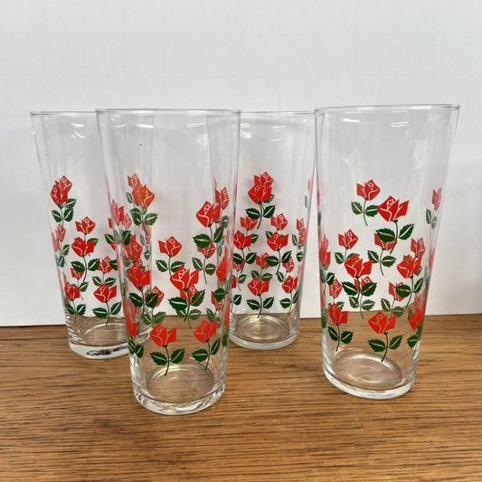 4 vintage glazen met roosjes