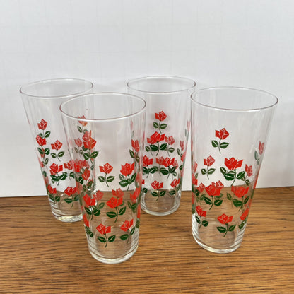 4 vintage glazen met roosjes