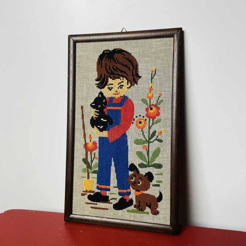 Vintage geborduurd schilderij