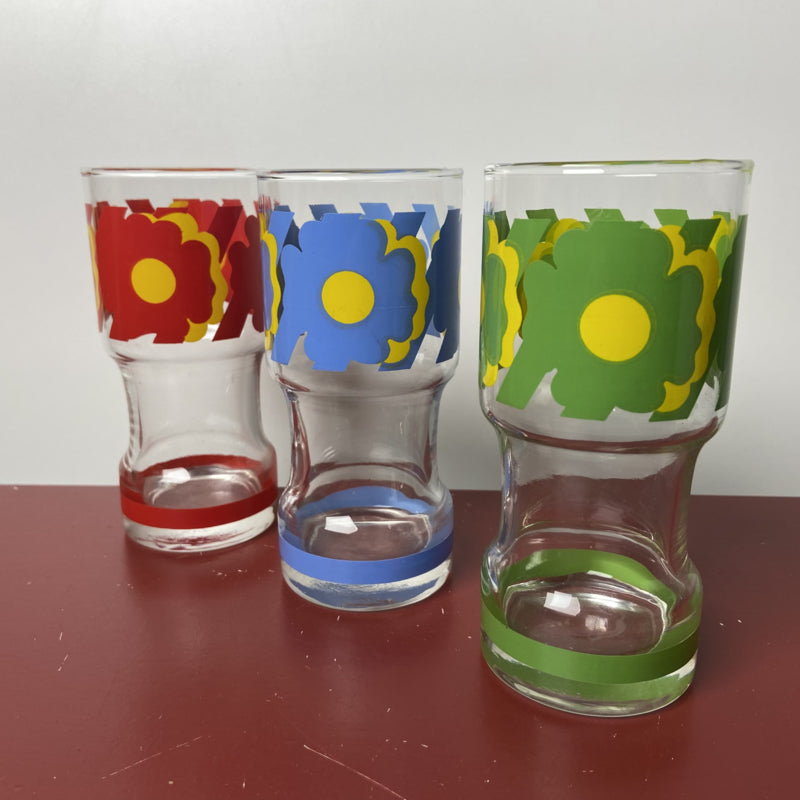 3 vintage longdrink glazen bloemen