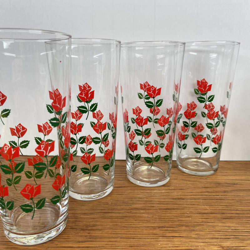 4 vintage glazen met roosjes