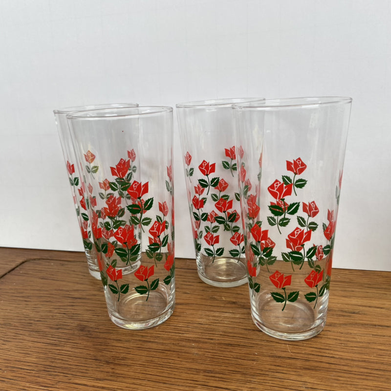 4 vintage glazen met roosjes