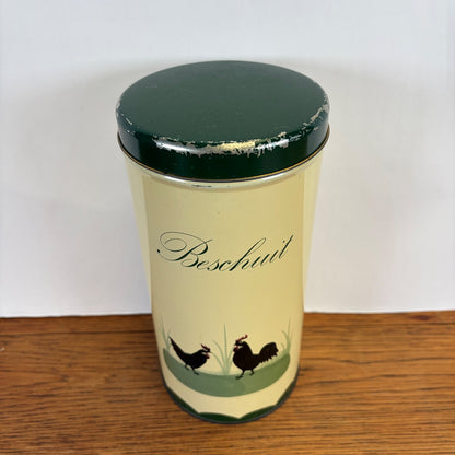 Vintage beschuitbus met kipjes