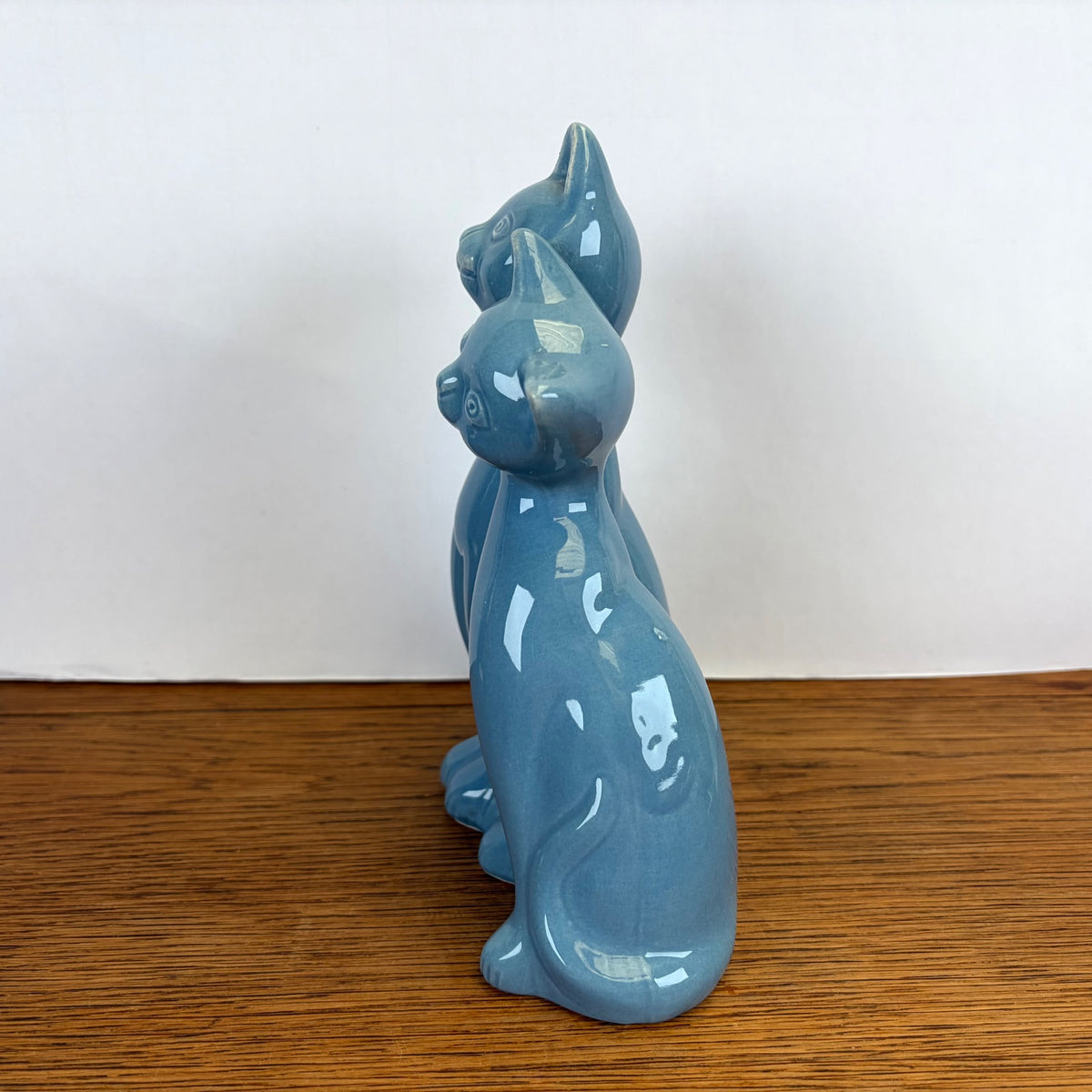 Vintage keramiek kattenbeeld blauw