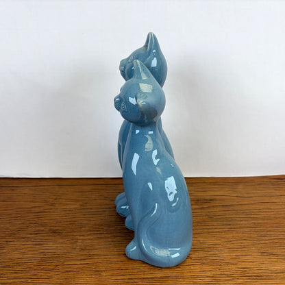 Vintage keramiek kattenbeeld blauw