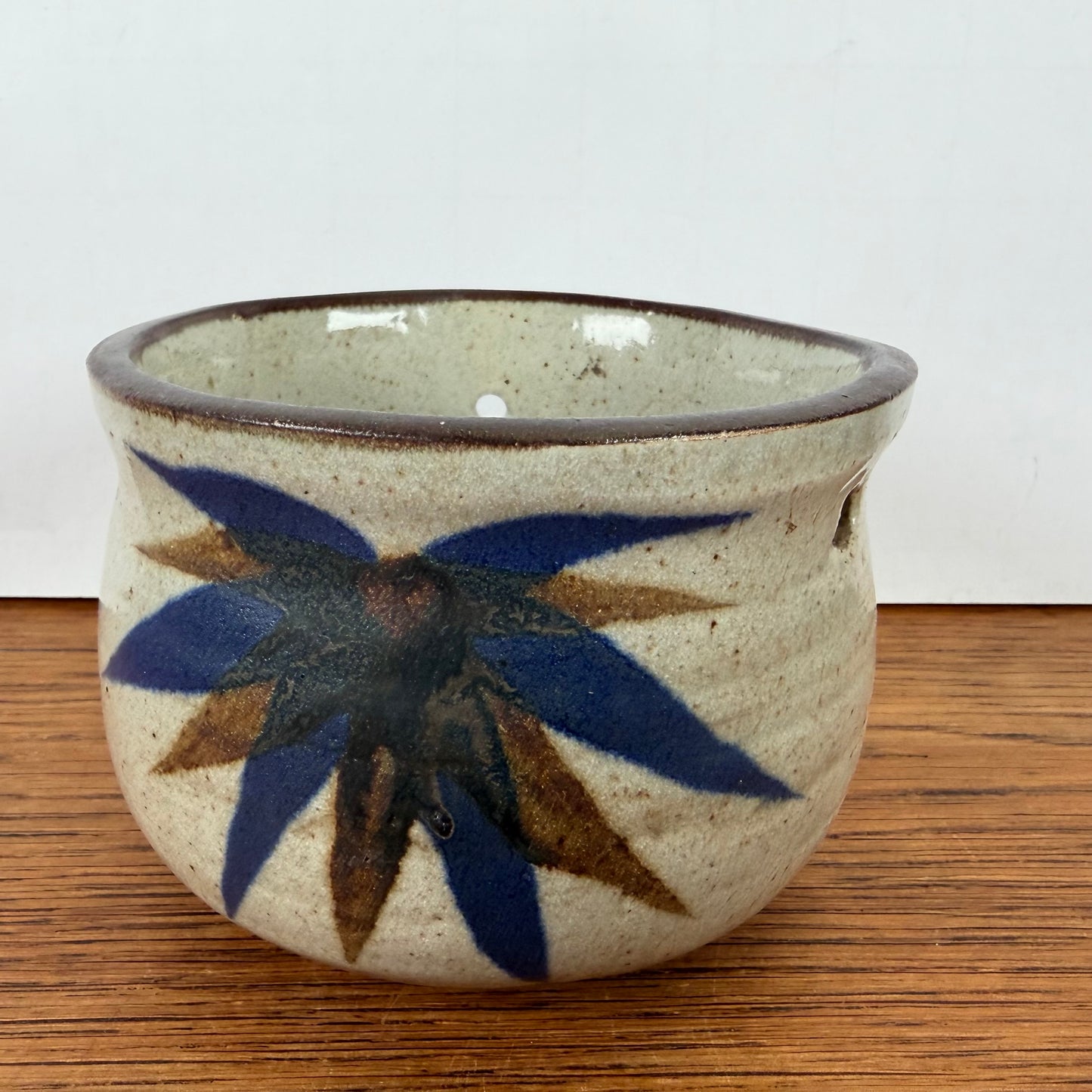 Vintage hangbloempot blauw bruin
