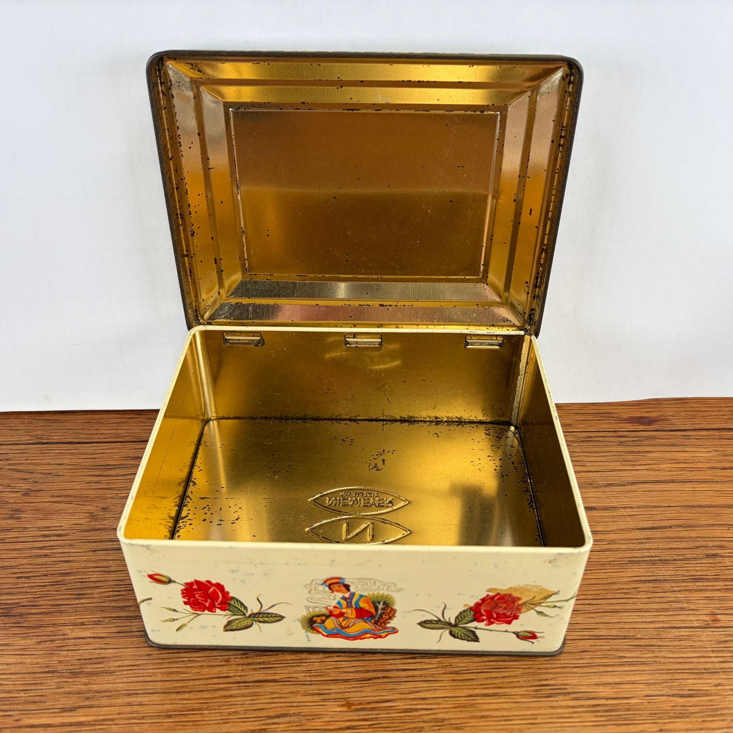 Vintage Niemeijer thee blik vogel en roosjes