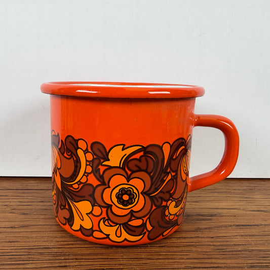 Vintage oranje emaille beker