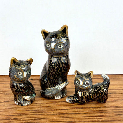 Vintage set van 3 cloisonné katjes