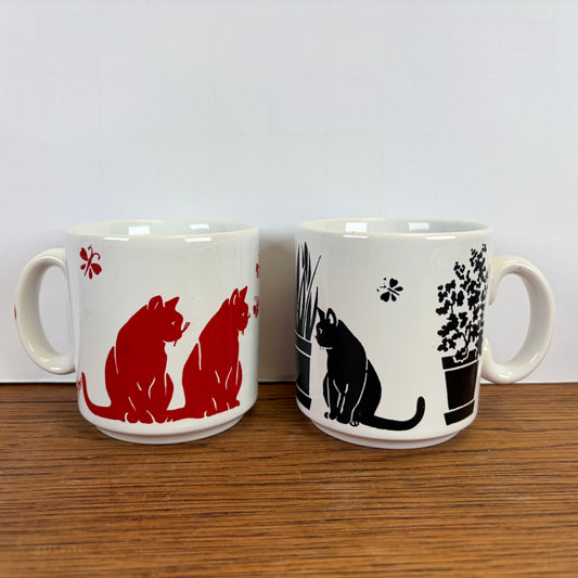 Vintage katten mokken rood zwart