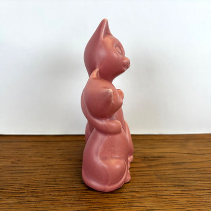 Vintage keramiek beeldje twee katten roze