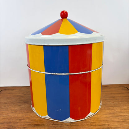 Vintage groot blik circustent rood geel blauw