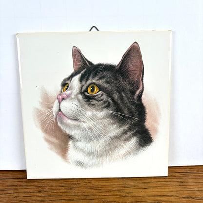 Vintage tegel kat zwart wit