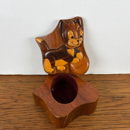 Vintage houten doosje kat met bal