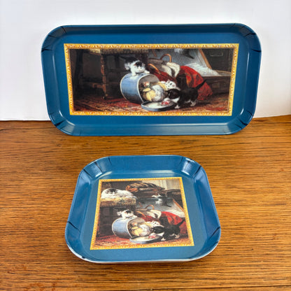 Vintage set 2 dienbladen katten