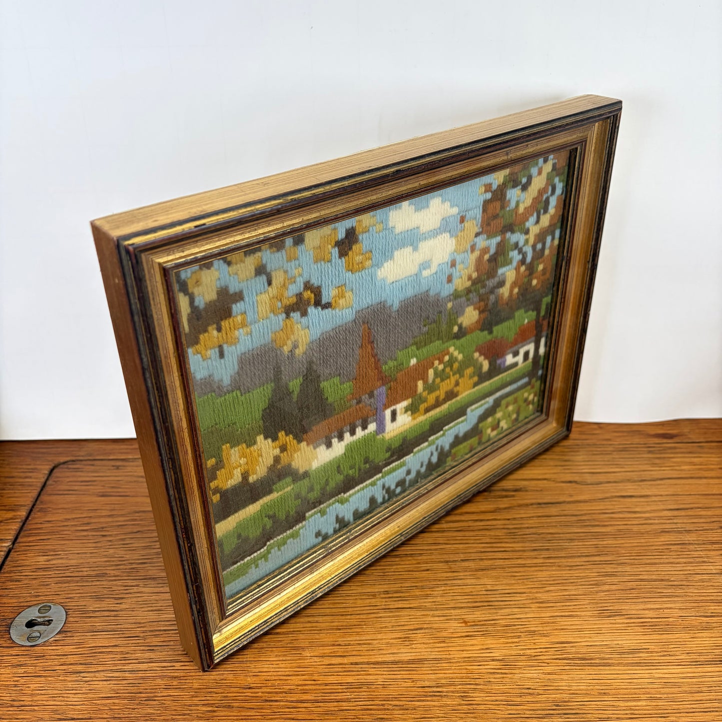 Vintage geborduurd schilderij
