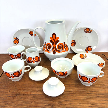 Vintage Colditz koffieservies oranje bruin