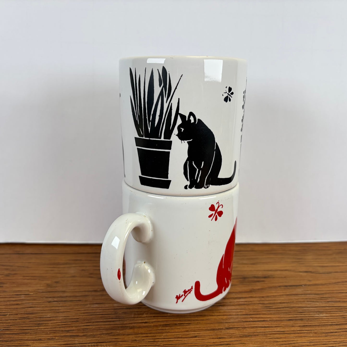Vintage katten mokken rood zwart