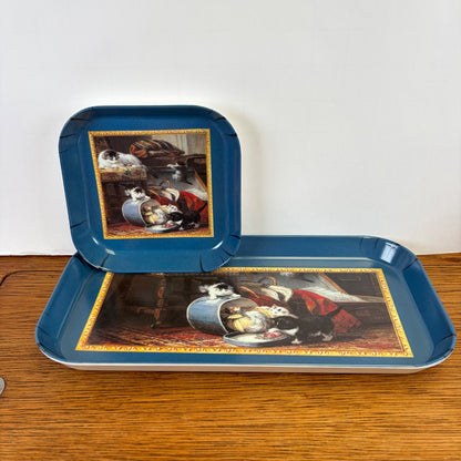 Vintage set 2 dienbladen katten