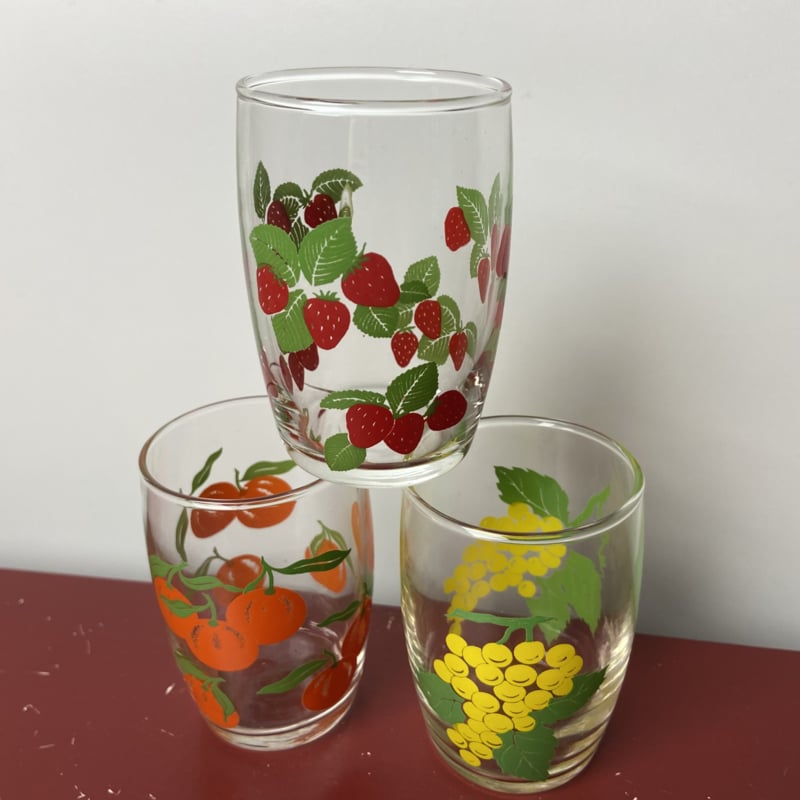 3 vintage fruitglaasjes