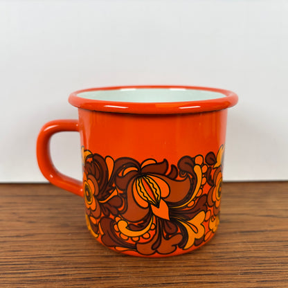 Vintage oranje emaille beker