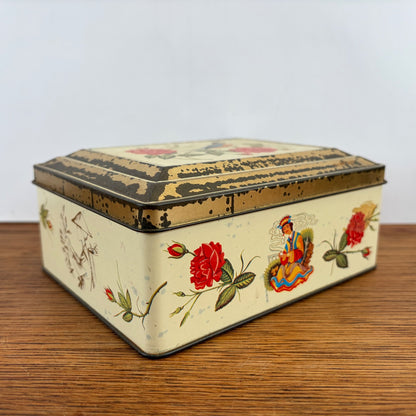 Vintage Niemeijer thee blik vogel en roosjes