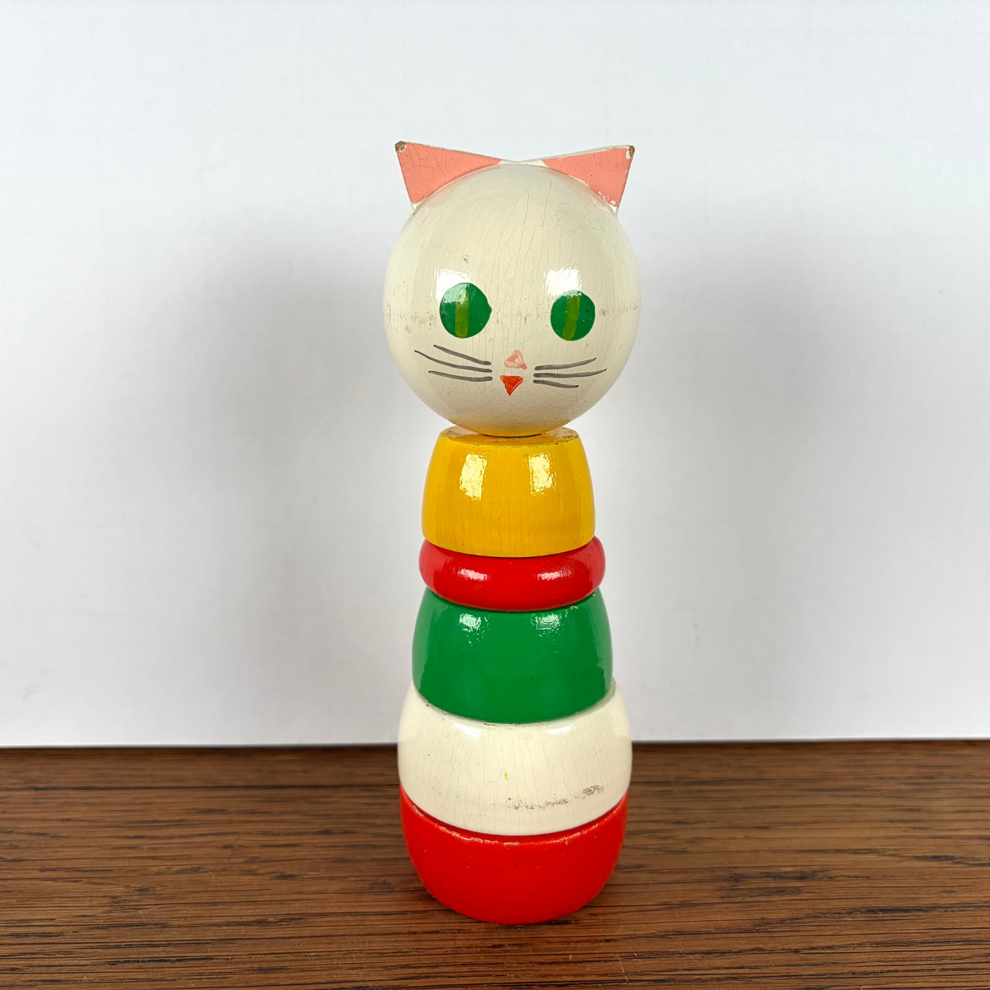 Vintage Stapelfiguur houten kat